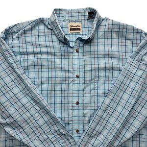 Wrangler Riata Plaid Button Up Shirt Blue Long Sleeve Men’s XL